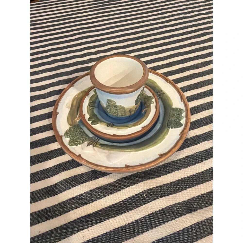 Yankee Candle Co Ceramic Landscape Candle Holder Plate Saucer 3pc Set 1033184